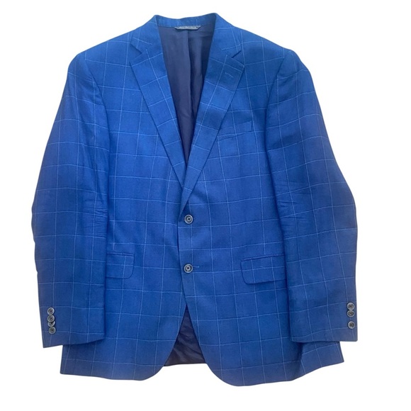 JACK VICTOR Mens 42 R Blue Plaid taly Wool Bamboo Blazer Sport Coat Suit Jacket - Picture 1 of 8
